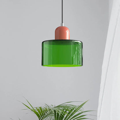 Bauhaus-pendellampe i farvet glas