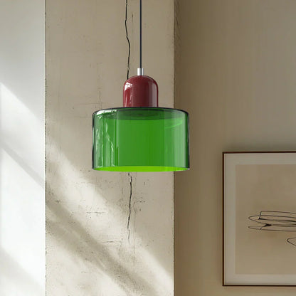 Bauhaus-pendellampe i farvet glas