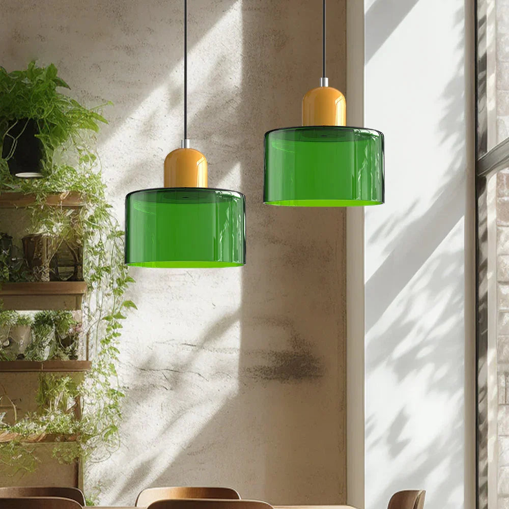 Bauhaus-pendellampe i farvet glas