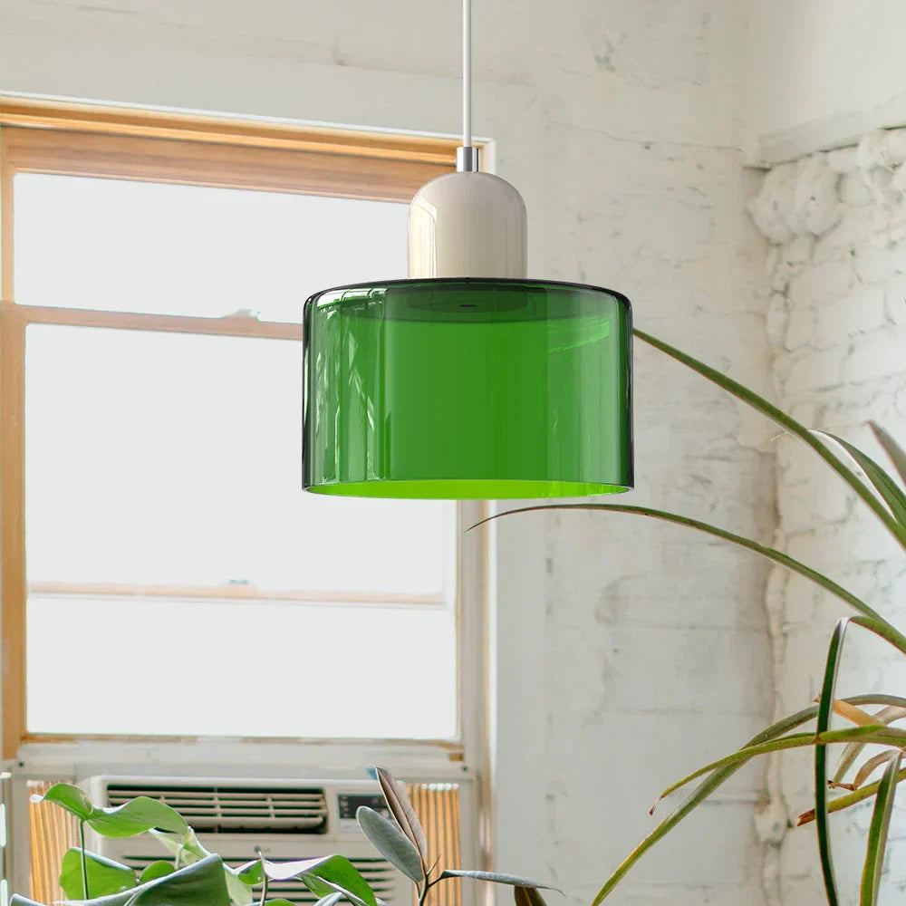 Bauhaus-pendellampe i farvet glas