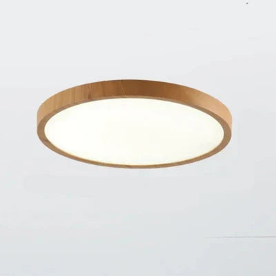 Rund LED-loftlampe med ramme i trælook